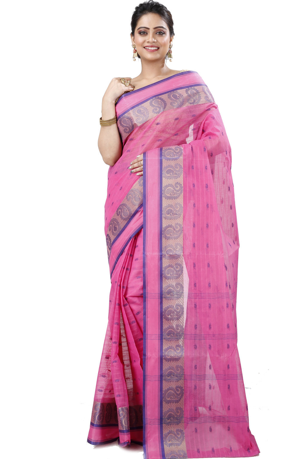 Pink Pure Cotton Kolka_Guti Tant Saree (5133)